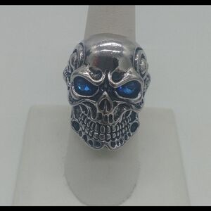 316L Stainless Steel Silver Skull Ring With Blue Stone's